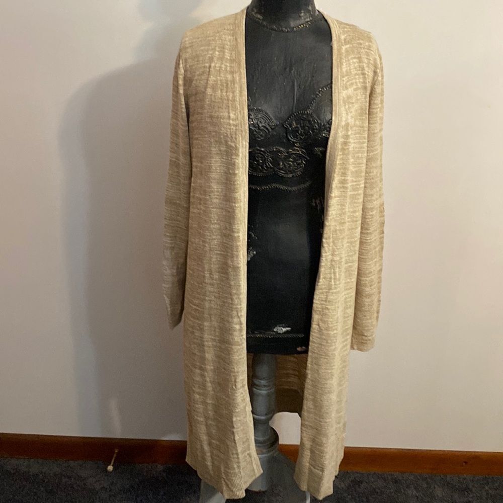 Talbots Tan/White open cardigan, size medium